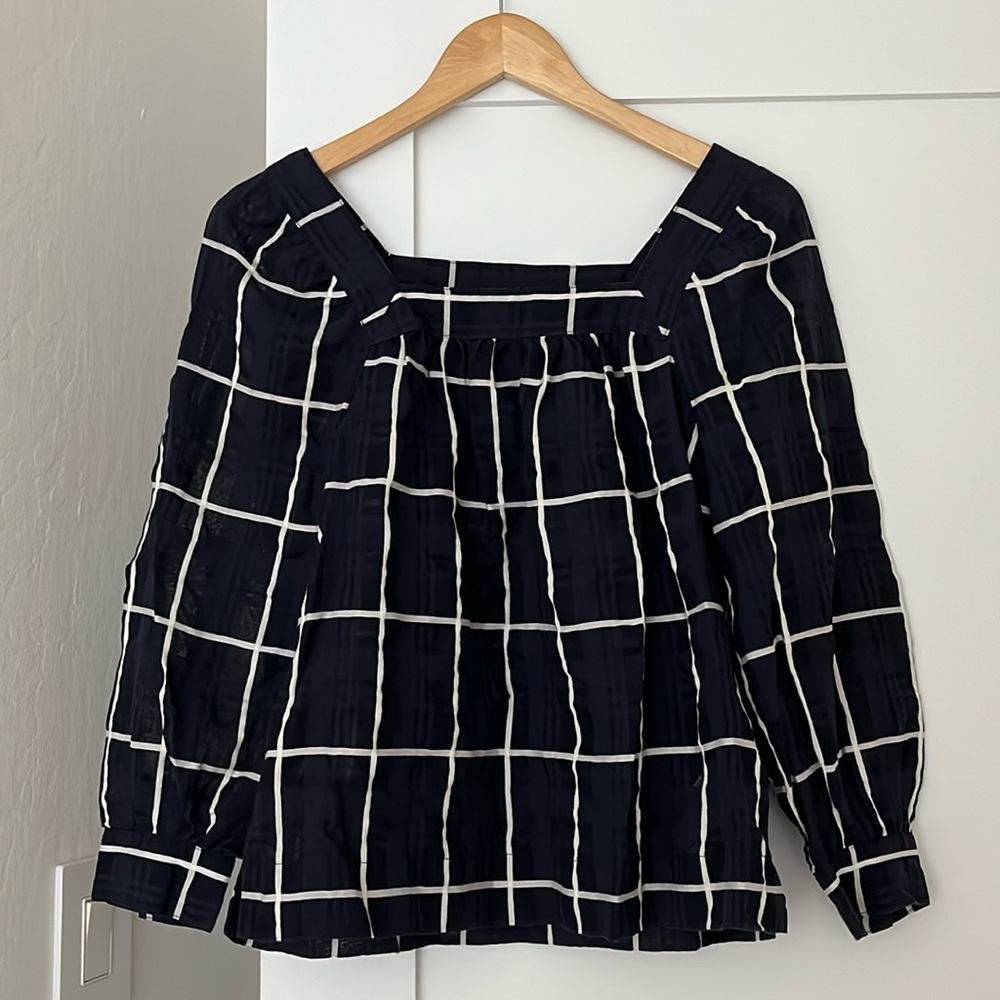 J.Crew Window Pane Dark Navy Blouse